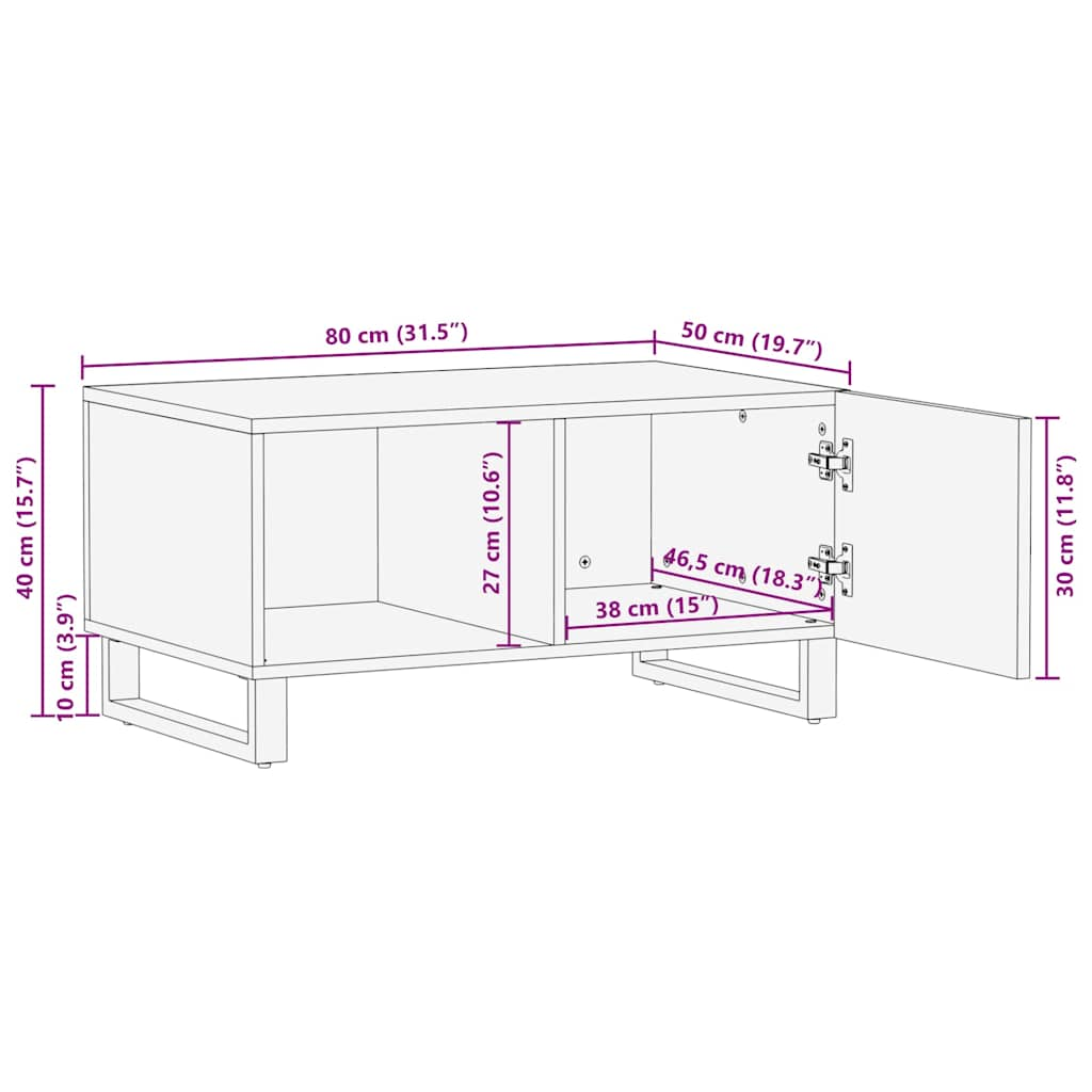 Coffee Table Black 80X50X40 Cm Solid Wood Mango